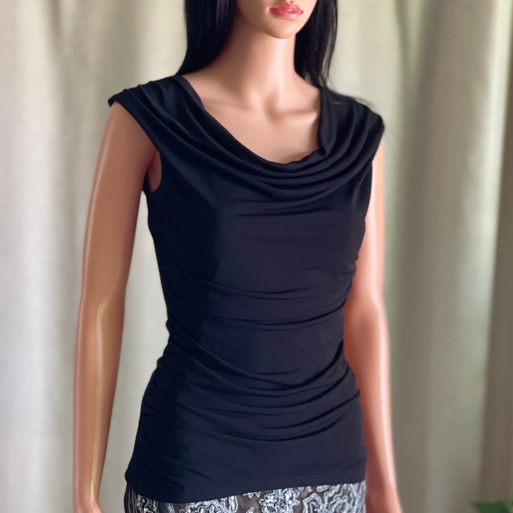 IZ Byer Black Cowl Neck Sleeveless Top Beaded Chain‎ Open Back Glam Night OutS